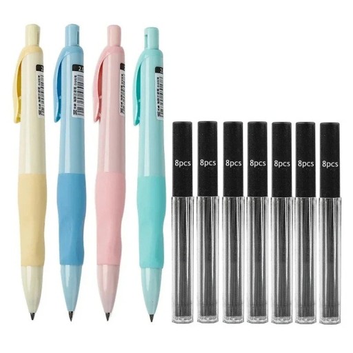 Conjunto de lápis mecânicos 2,0 mm com minas pretas de substituição 56 pcs Lápis de carpinteiro para escrever, esboçar e desenhar Material escolar Kawaii