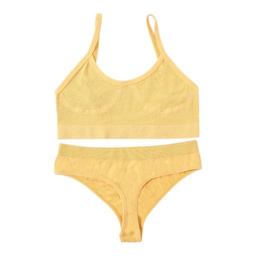 Conjunto de lingerie feminino com bralette sem aros e tanga de cintura alta