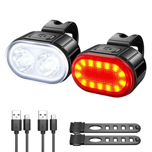 Conjunto de luzes LED brancas dianteiras e vermelhas traseiras para bicicleta com carregamento USB Luzes de bicicleta à prova de água IPX5 Iluminação de segurança para bicicletas