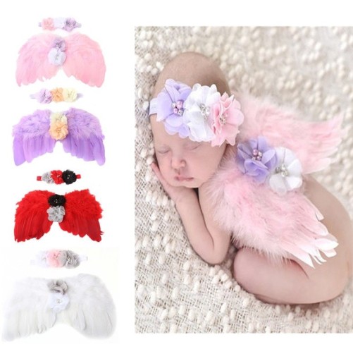 Conjunto de menina para fotografia com asas de anjo e tiara