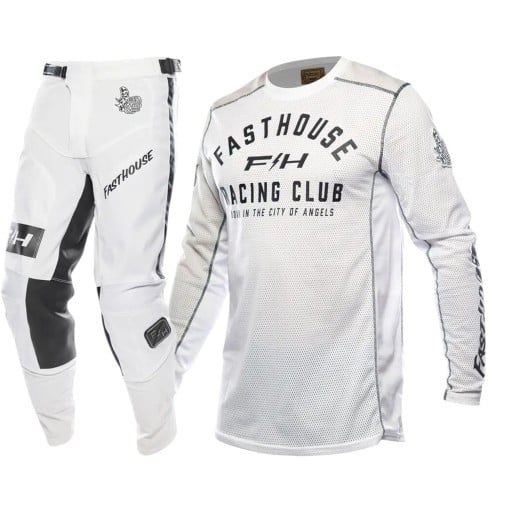 Conjunto de motocrós camisola e calças Unisex com mangas longas e painéis em malha em poliéster e nylon Verde escuro com elementos amarelos