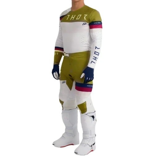 Conjunto de motocrós masculino Thor – t-shirt verde-oliva de manga longa e calças de poliéster e nylon, para motocrós e enduro
