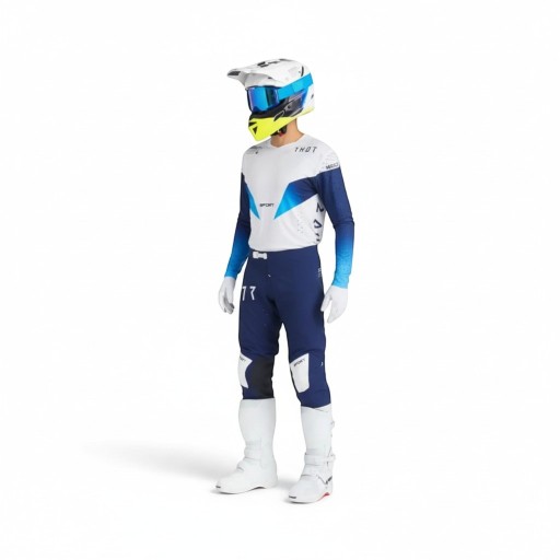 Conjunto de motocross camiseta y pantalones Camiseta perforada de manga larga y pantalones con hebilla Poliéster y nylon Camiseta blancoazul