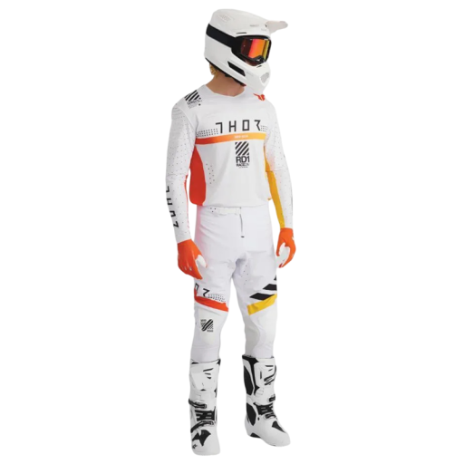 Conjunto de motocross masculino branco Thor – t-shirt de manga longa e calças de poliéster e nylon, para motocross, enduro e terreno