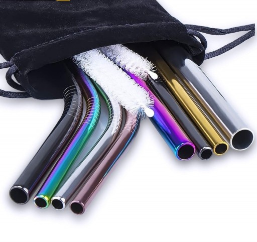 Conjunto de palhinhas de aço inoxidável com estojo 8 unidades