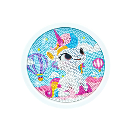 Conjunto de Pintura Diamante 5D 17x17 cm Unicórnio Adorável Moldura Redonda Artesanato Infantil DIY Decoração Para Iniciantes Adultos e Crianças