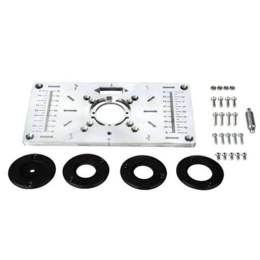 Conjunto de placa de fresagem em alumínio gravável 26 x 13 x 3,5 cm com anéis de inserção e parafusos para plaina Preparação de oficina de carpinteiro