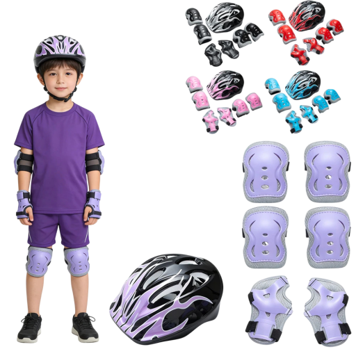 Conjunto de protectores infantiles y casco 7 piezas para bicicleta, patines en línea y patinete con protectores de rodillas, codos y palmas y correas ajustables