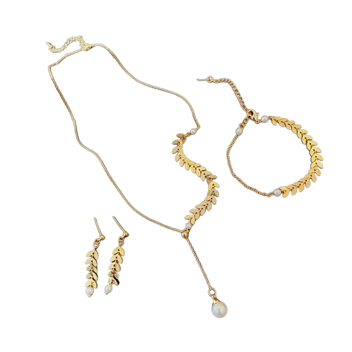 Conjunto de regalo para mujer collar, pendientes y pulsera con perlas artificiales