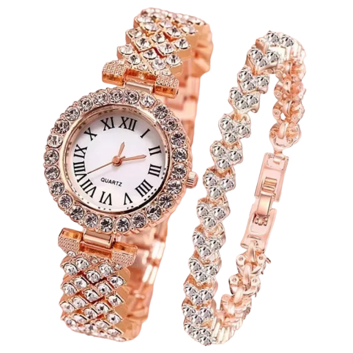 Conjunto de regalo para mujer, reloj y pulsera con diamantes artificiales