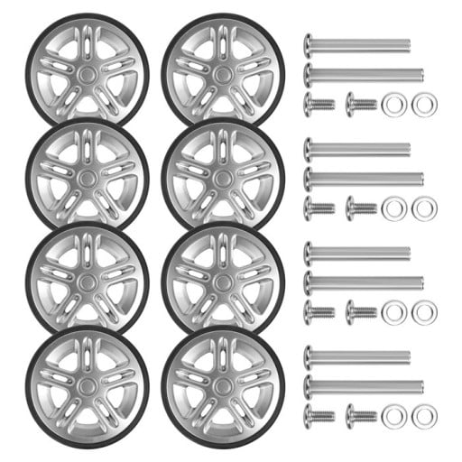 Conjunto de rodas de substituição para bagagens 5 x 1,3 cm 8 unid Rodas prateadas de mala Plástico e metal Rodas de reparação de mala com peças