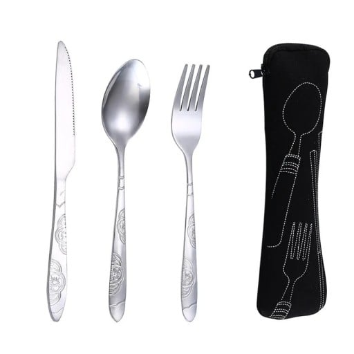 Conjunto de talheres de viagem com estojo Colher de aço inoxidável garfo faca Estojo portátil com fecho para talheres Utensílios de piquenique