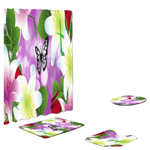 Conjunto de tapetes de casa de banho e cortina de duche 4 pcs