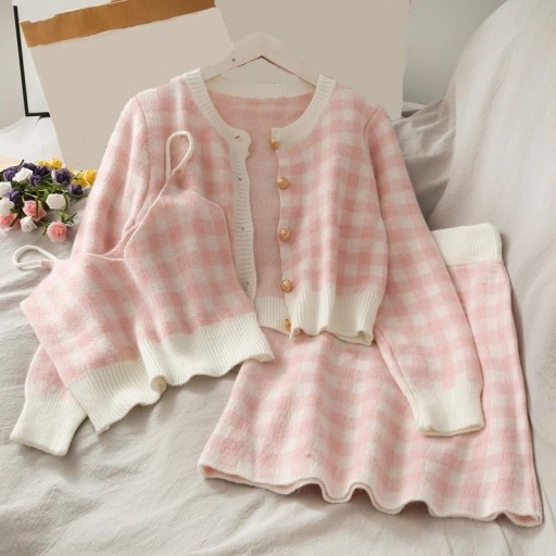 Conjunto de top corto, suéter y falda para mujer