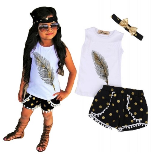 Conjunto de Verão para Meninas com Penas