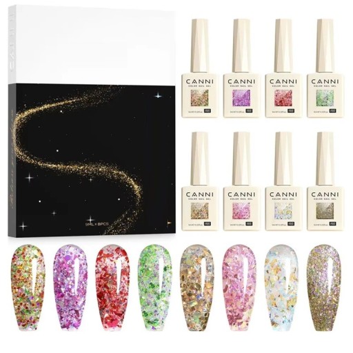 Conjunto de vernizes em gel magnéticos com glitter 8 pcs 9 ml Superfície brilhante curável em UV LED para salão profissional e manicure em casa HEMA