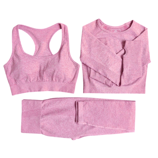 Conjunto deportivo para mujer Sujetador deportivo camiseta de manga larga y leggings Conjunto de fitness de un solo color