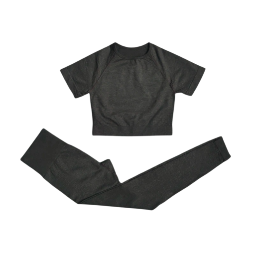 Conjunto desportivo feminino Leggings e t-shirt de manga curta Conjunto de fitness em nylon, poliéster e spandex