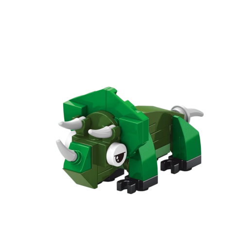 Conjunto do triceratops verde 45 peças 8,3 x 3,2 x 3,7 cm Mini dinossauro com chifres e estrutura robusta Figura criativa para montar Modelo decorativo para crianças