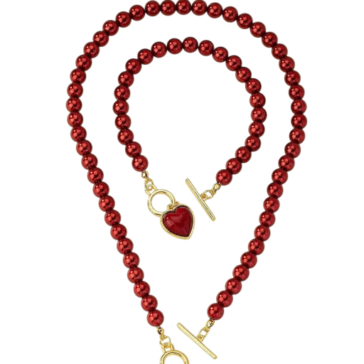 Conjunto inesquecível de colar de pérolas de 44 cm e pulseira de 21 cm Joias elegantes de contas para meninas Liga de zinco