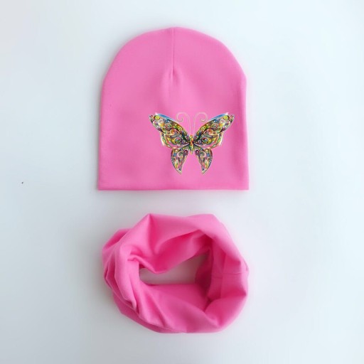Conjunto infantil de gorro e cachecol com borboleta