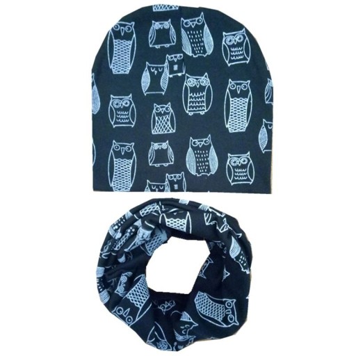 Conjunto infantil de gorro y bufanda con búhos