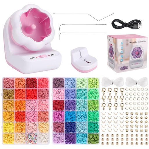 Conjunto para fabrico de joias Máquina para enfiar contas de forma simples com conjunto de 5000 contas e cordão elástico Centrífuga elétrica para enfiar contas 10,7 x 8 x 8,1 cm