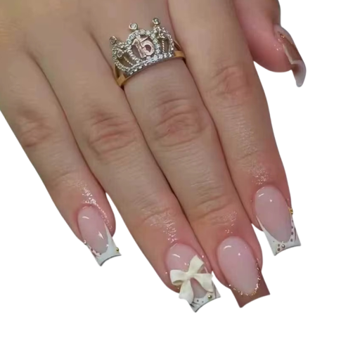 Conjunto profissional de 24 unidades de unhas artificiais quadradas com ponta francesa Manicura elegante e duradoura com cola e lima