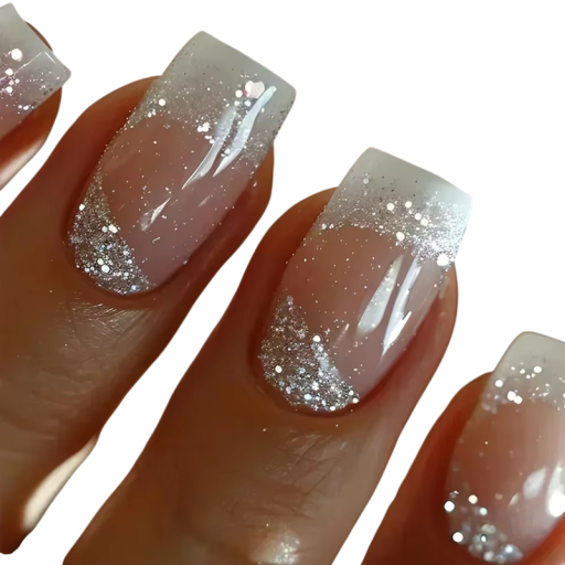 Conseils d'ongles portables 24 pcs Longueur courte à moyenne Forme carrée avec accent pailleté Style de manucure française pour une utilisation domestique