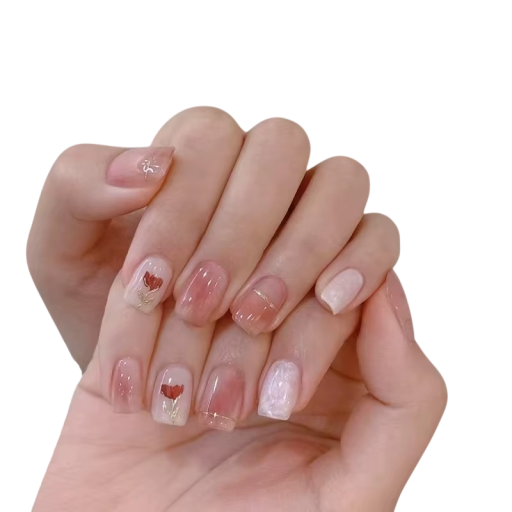 Consejos de uñas sofisticados 24 uds. Forma cuadrada suavemente redondeada Longitud corta a media Uñas artificiales portátiles para manicura en casa