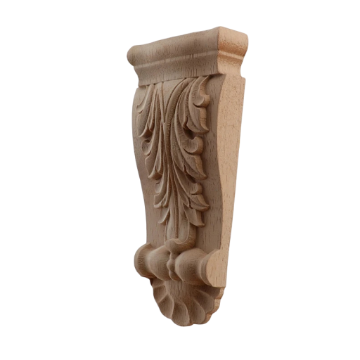 Console en bois sculptée décorative avec relief 4x9x1,8 cm en bois massif naturel brun pour meubles et décoration intérieure