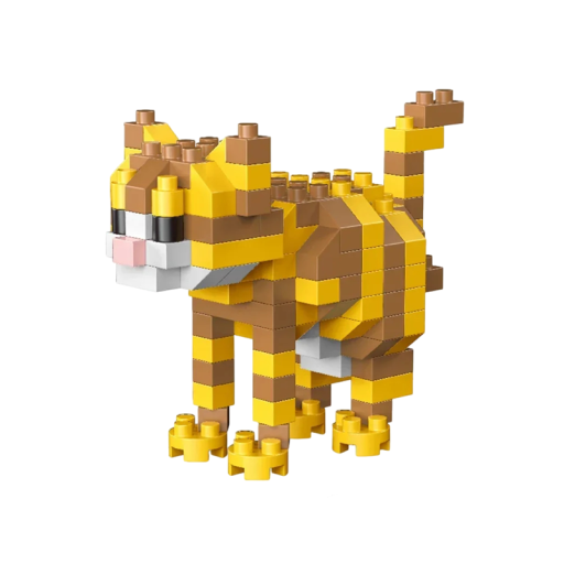 Construção gato malhado 6,5x2,5x4,8 cm Mini modelo animal Construção criativa para crianças Montagem divertida Gato de plástico pequeno