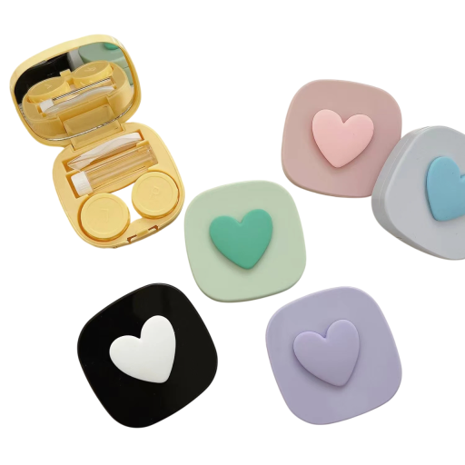 Contactlenshouder met spiegel en accessoires grootte 7 x 7 x 2,4 cm plastic gekleurde houder met hart voor reizen