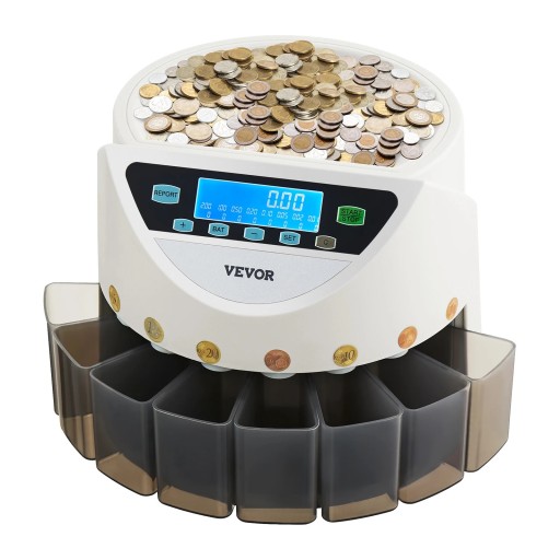 Contadora de monedas euro con clasificación 850 pcs capacidad 147 monedas/min pantalla digital plástico blanco negro para cajas y establecimientos