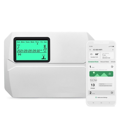 Controler WiFi inteligent pentru sistem de irigare cu 8 zone și ecran LCD, control din aplicație, temporizator de irigare, AC 24V, alb