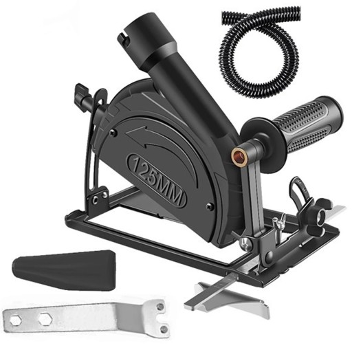 Convertisseur de meuleuse angulaire en découpeuse 125 mm Couverture noire avec aspiration de poussière Base de guidage avec poignée Ensemble complet