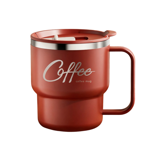 Copo térmico com tampa deslizante 400 ml em aço inoxidável de dupla camada formato cilíndrico reto com pega para café