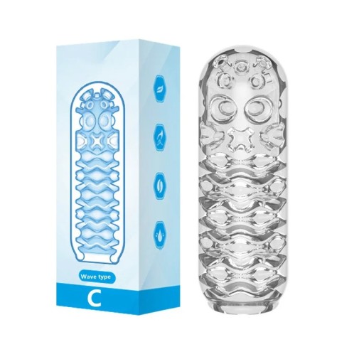 Coppa masturbatoria in gomma per uomo simulazione realistica di vagina artificiale con ondulazioni e scanalature materiale morbido e flessibile confezione discreta