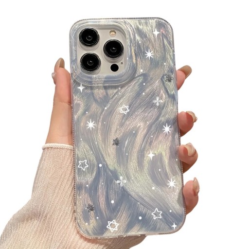 Coque blanche transparente pour Samsung Galaxy S24 avec étoiles et motif ondulé Brillance arc-en-ciel Polycarbonate et TPU Coque de protection