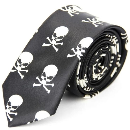 Corbata unisex negra fina con motivo de calavera 145 x 5 cm Elegante corbata gótica con estampado de calavera Accesorio de moda rock para hombres y mujeres para fiestas y conciertos