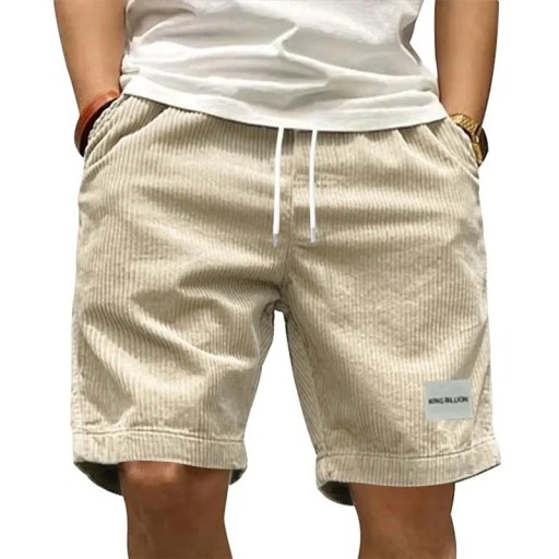 Cord-Shorts für Herren im Retro-Stil, lässig, atmungsaktiv, mit Kordelzug, elastischer Taille, knielang, bequeme Passform