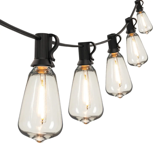 Corda de Luz 20 m com 48 Soquetes E12 e Lâmpadas de 1W IP44 à Prova de Água 220V Branco Quente 2200K Iluminação Exterior com Conector Macho e Fêmea