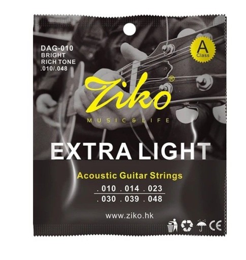 Cordes pour guitare acoustique DAG-010 Acier au carbone avec noyau hexagonal Alliage de bronze phosphoreux Longue durée de vie Son clair et équilibré