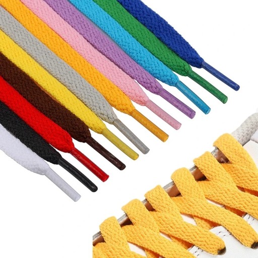 Cordonetes de poliéster 180 cm Forma plana Cordonagem resistente Calçado desportivo e quotidiano Várias cores Material robusto