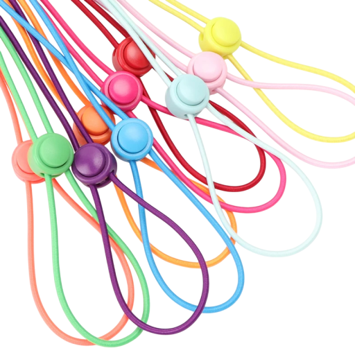 Cordonetes redondos para sapatos sem atar 100 cm Cordonetes elásticos com fecho de plástico 2 clipes e botões Calçado desportivo confortável