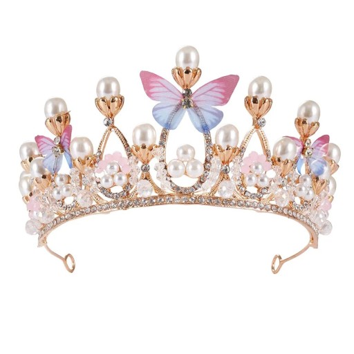 Corona de perlas para el cabello 14 x 5,5 cm Adorno para el cabello con mariposas y perlas Diadema elegante y romántica complemento festivo del peinado