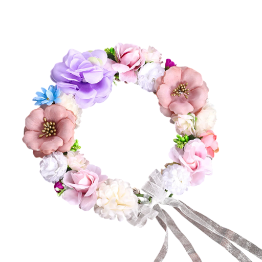 Corona floreale per capelli Rose fucsia e rosa e fiori pieni Composizione romantica elegante con nastro da annodare