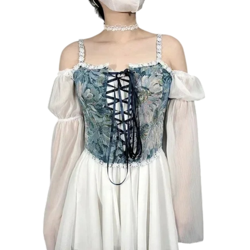 Corpetto da Donna Spalline Lacci Frontali Scollo a O Fiocchetto Design Floreale Poliestere Lingerie Elegante