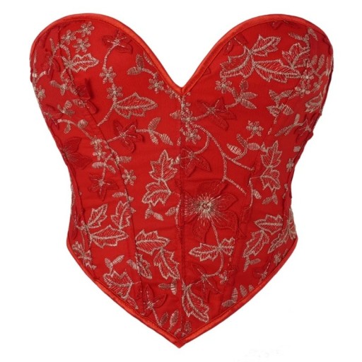 Corset sans bretelles pour femmes Rouge avec motifs Décolleté en V Lacets à l'arrière Polyester Haut ajusté élégant