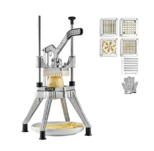 Cortador de vegetais com 4 lâminas de substituição Cortador manual de frutas e vegetais em aço inoxidável Picador de vegetais com pega ergonómica 22 x 50 cm